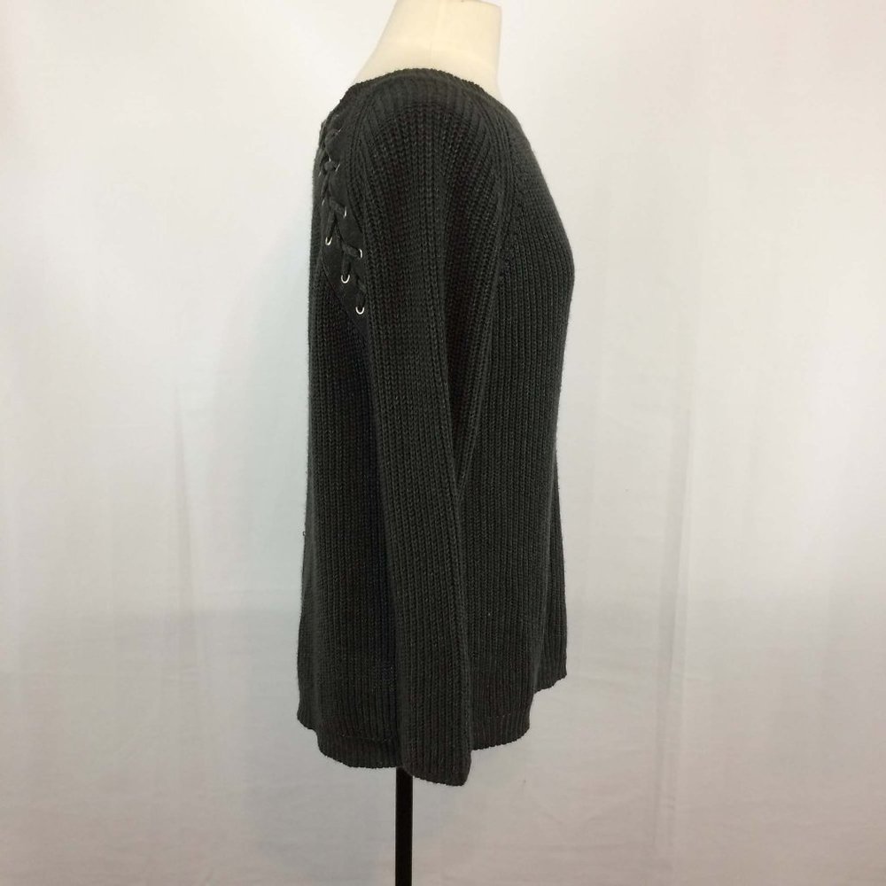 She + Sky Dark Gray Pullover Sweater,‎ Lace Up Back - Picture 6 of 9